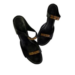 Cole Hahn Black with Brown Embellishment Leather Sandals Size 7.5B